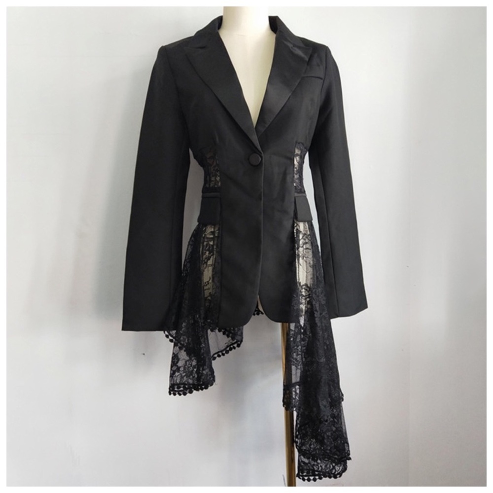 Black Lace Accent Tuxedo Jacket - Picture 7 of 8